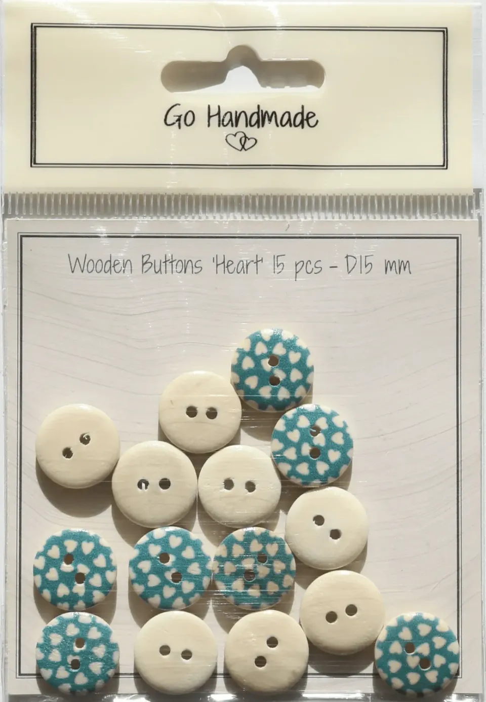 Go Handmade Herz Holzknöpfe blau 15mm 15 Stück