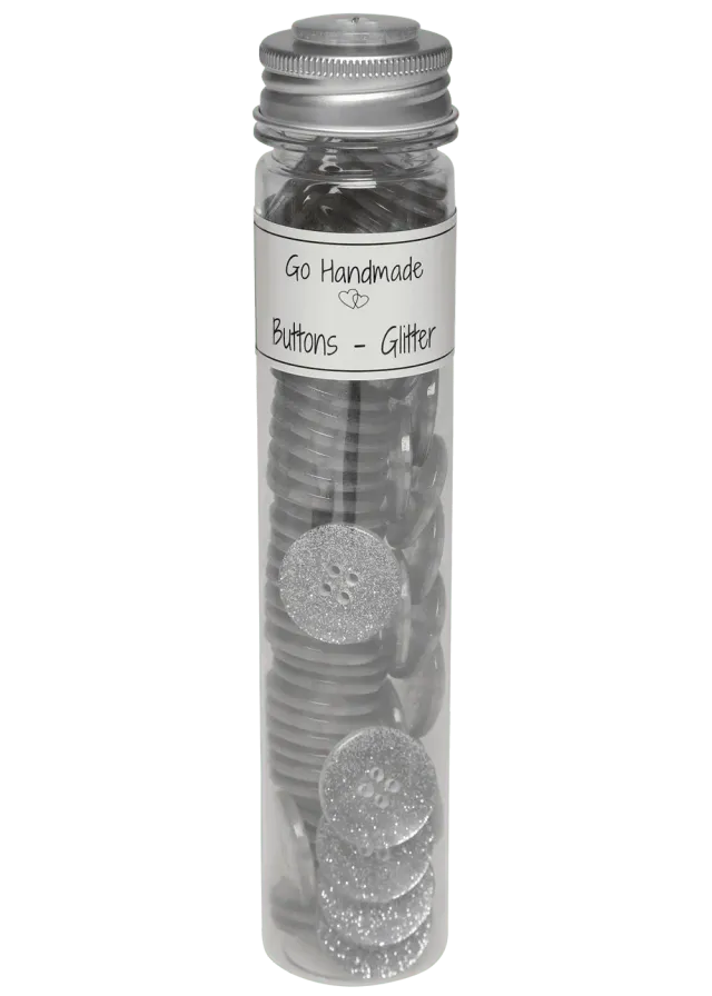 Go Handmade Glitter Knöpfe 25mm Silber 65 Stk
