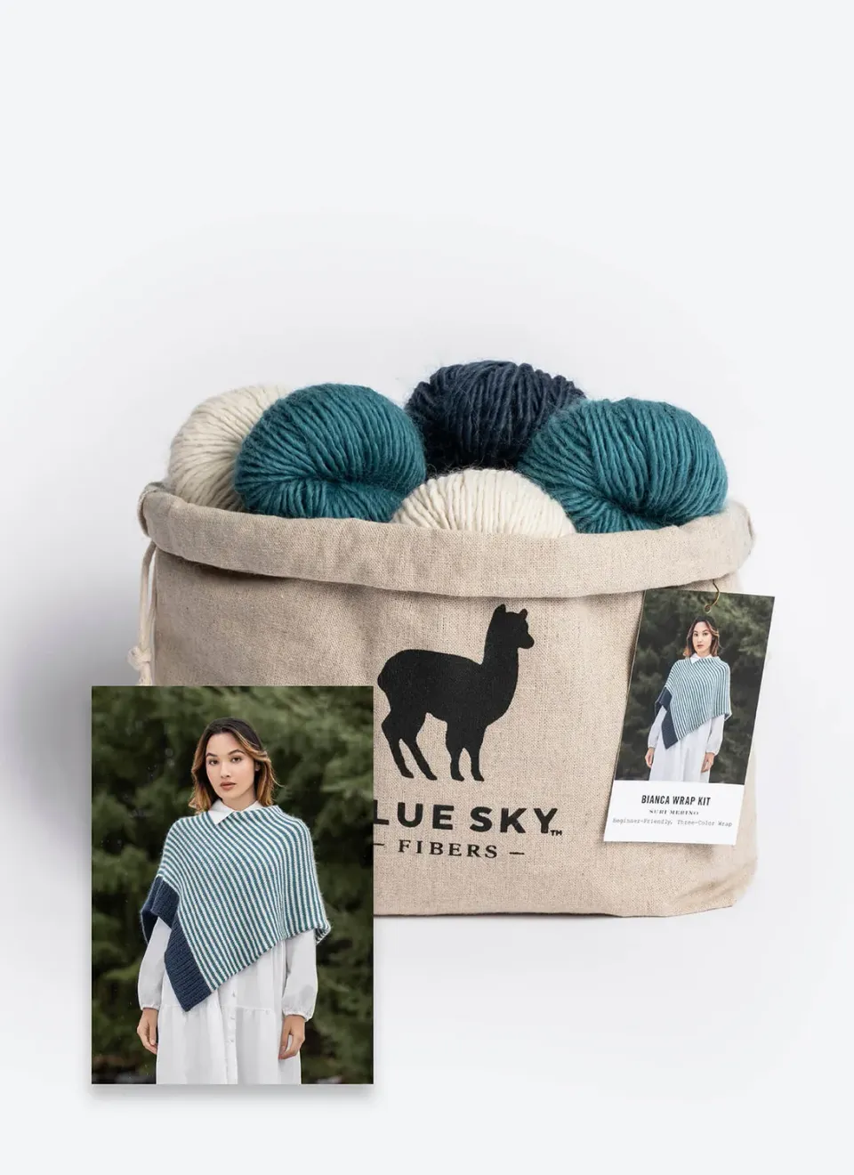 Blue Sky Fibers Bianca Wrap Strickkit Suri Merino 5 Stränge 3-farbig