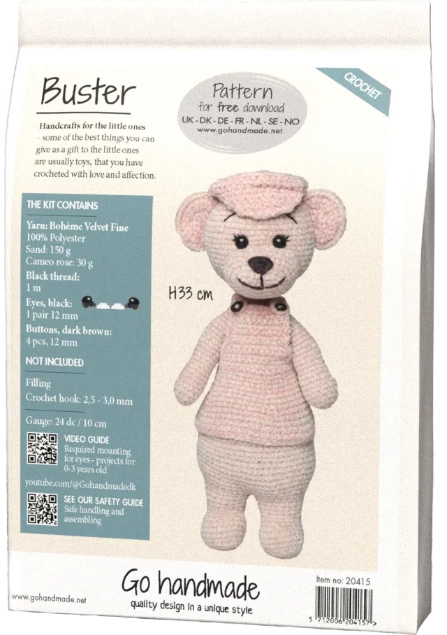Go Handmade Buster Häkelkit 33 cm Bohème Velvet