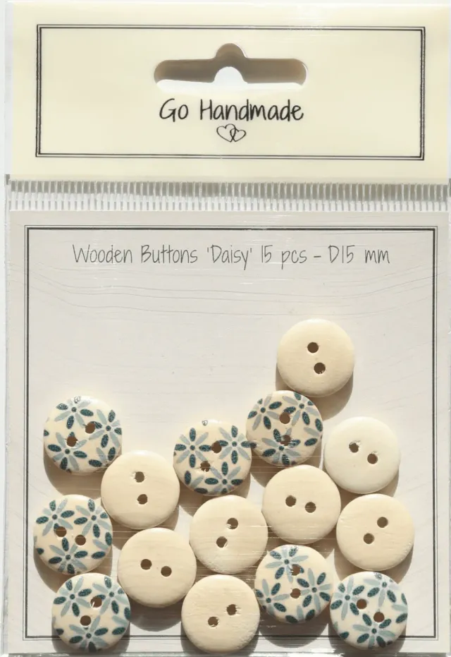 Go Handmade Daisy Holzknöpfe blau 15 mm 15 Stück