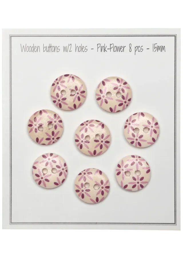 Go Handmade Pink-Flower Knöpfe 15 mm 8 Stück Rosa