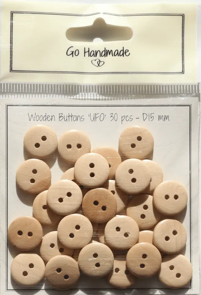 Go Handmade UFO Holzknöpfe 15 mm natur 30 Stück