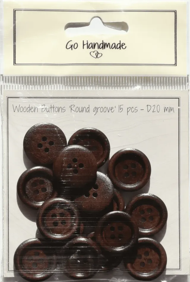 Go Handmade Round Groove Knöpfe 20mm braun 15 Stück Holz