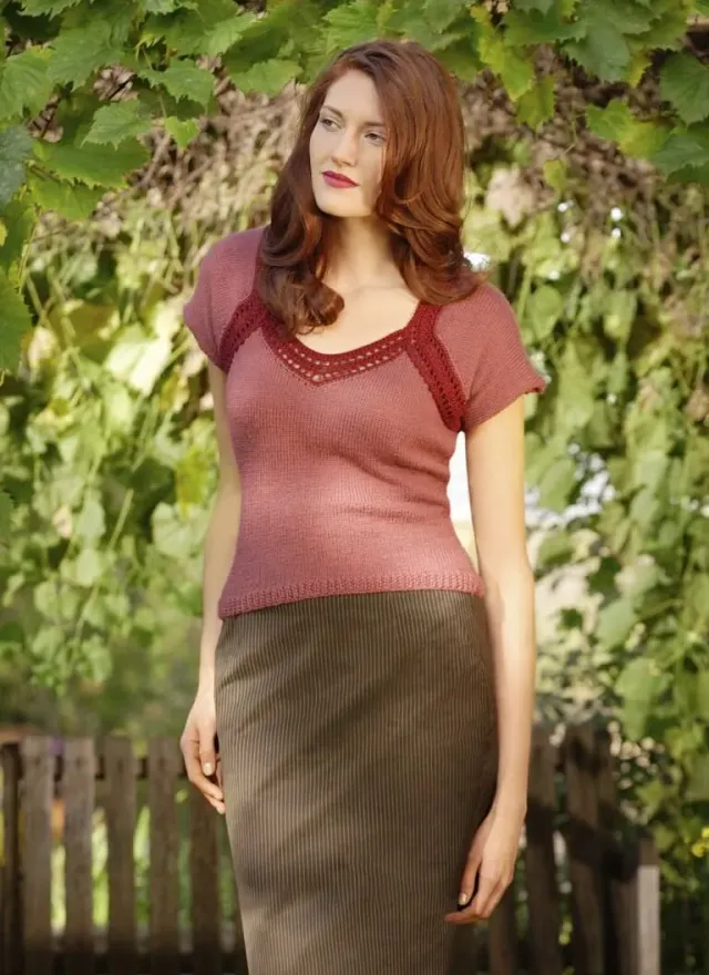 Blue Sky Fibers Classic Series Greta Blouse Strickanleitung GB Häkelrand