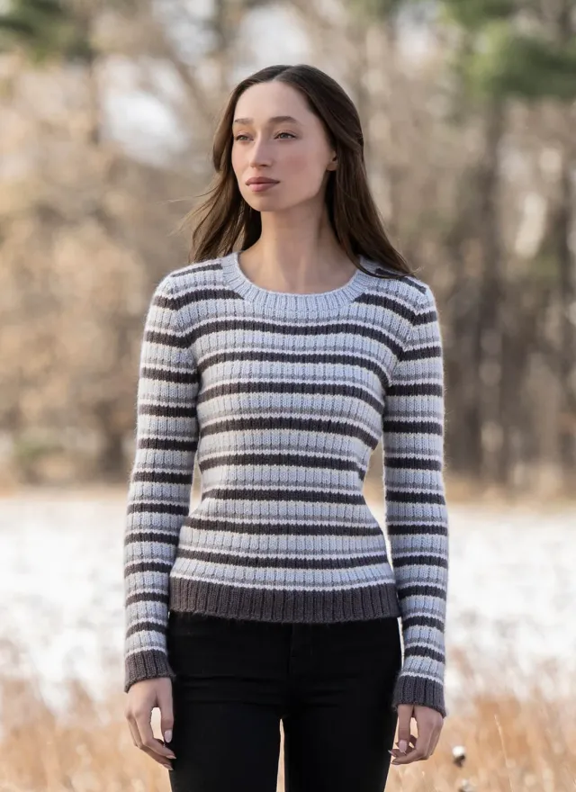 Blue Sky Fibers Misty Horizon Sweater Strickanleitung Streifen