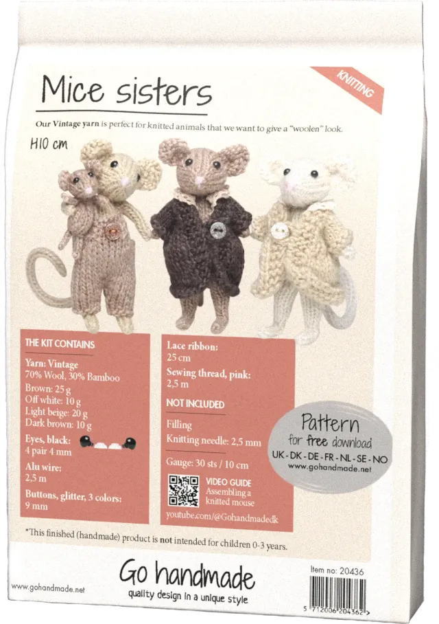 Go Handmade Mice Sisters Häkelkit 10cm Braun