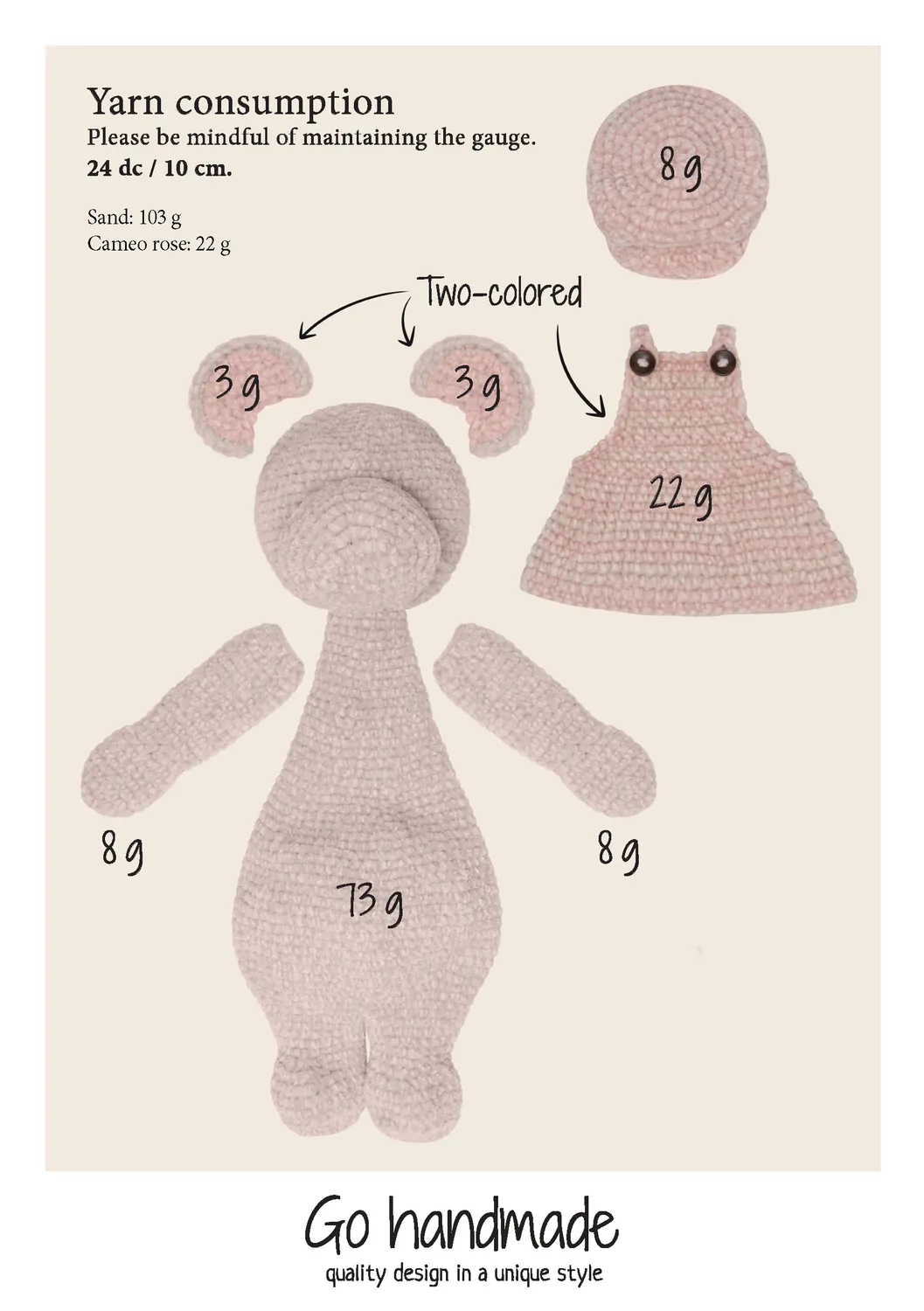 Go Handmade Buster Häkelkit 33 cm Samtgarn sand