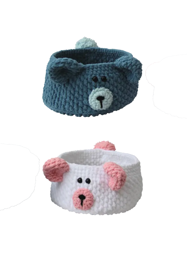 Go Handmade Teddy Häkelkorb 18 cm mit PU-Lederboden