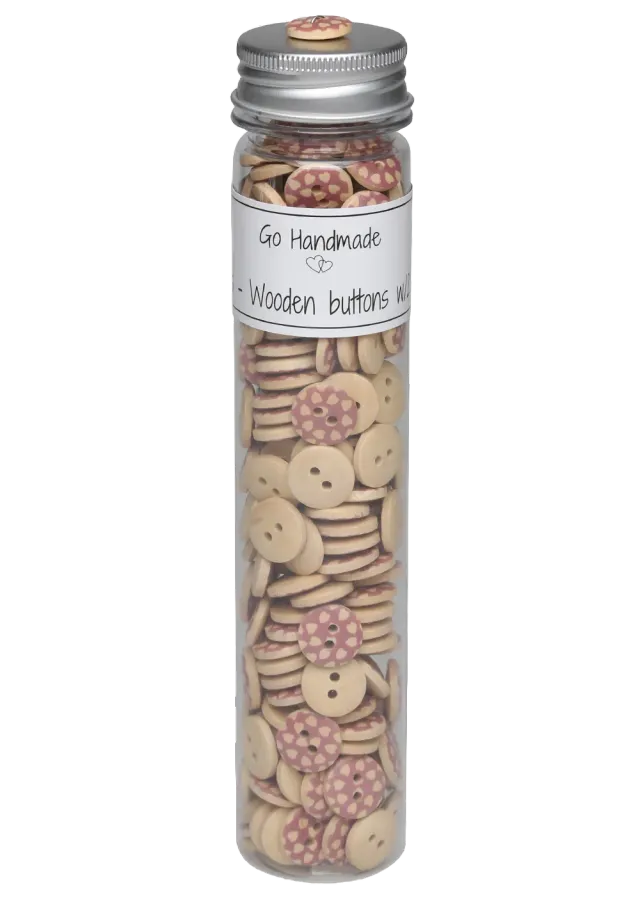 Go Handmade Herz Holzknöpfe 15mm pink 220 Stück