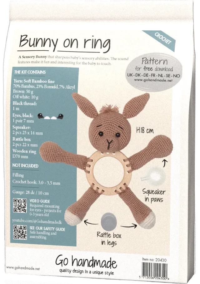 Go Handmade Bunny Häkelset braun 18 cm mit Holzring