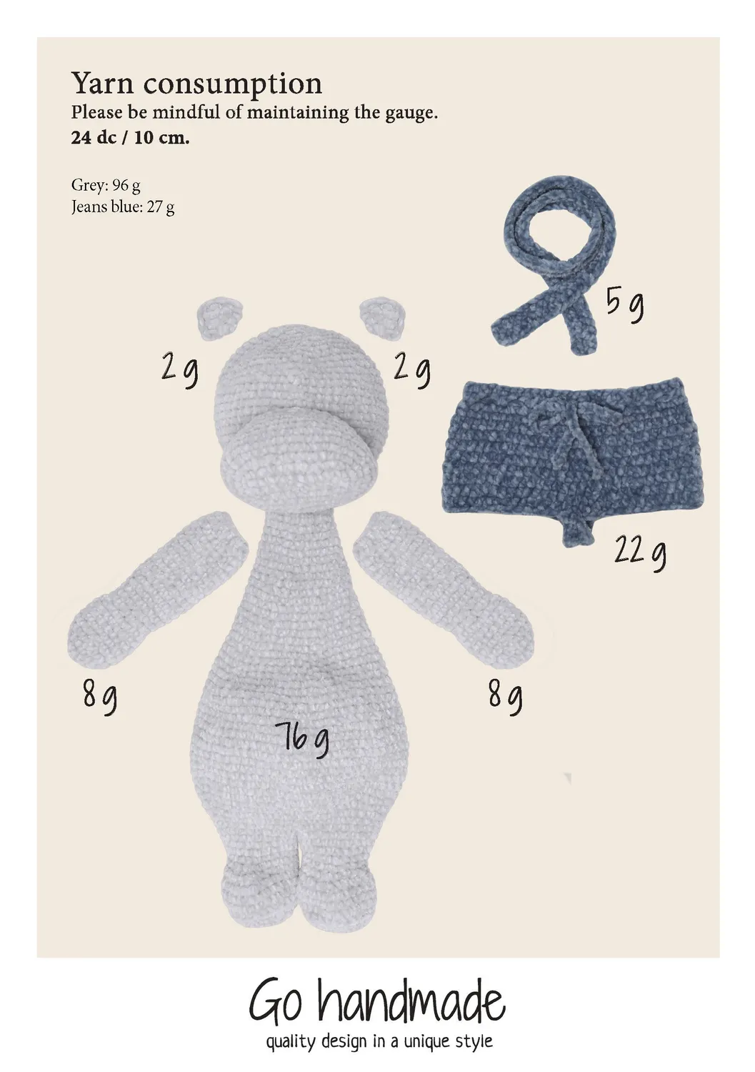 Go Handmade Karla H33cm Häkelset Bohème Velvet Grau