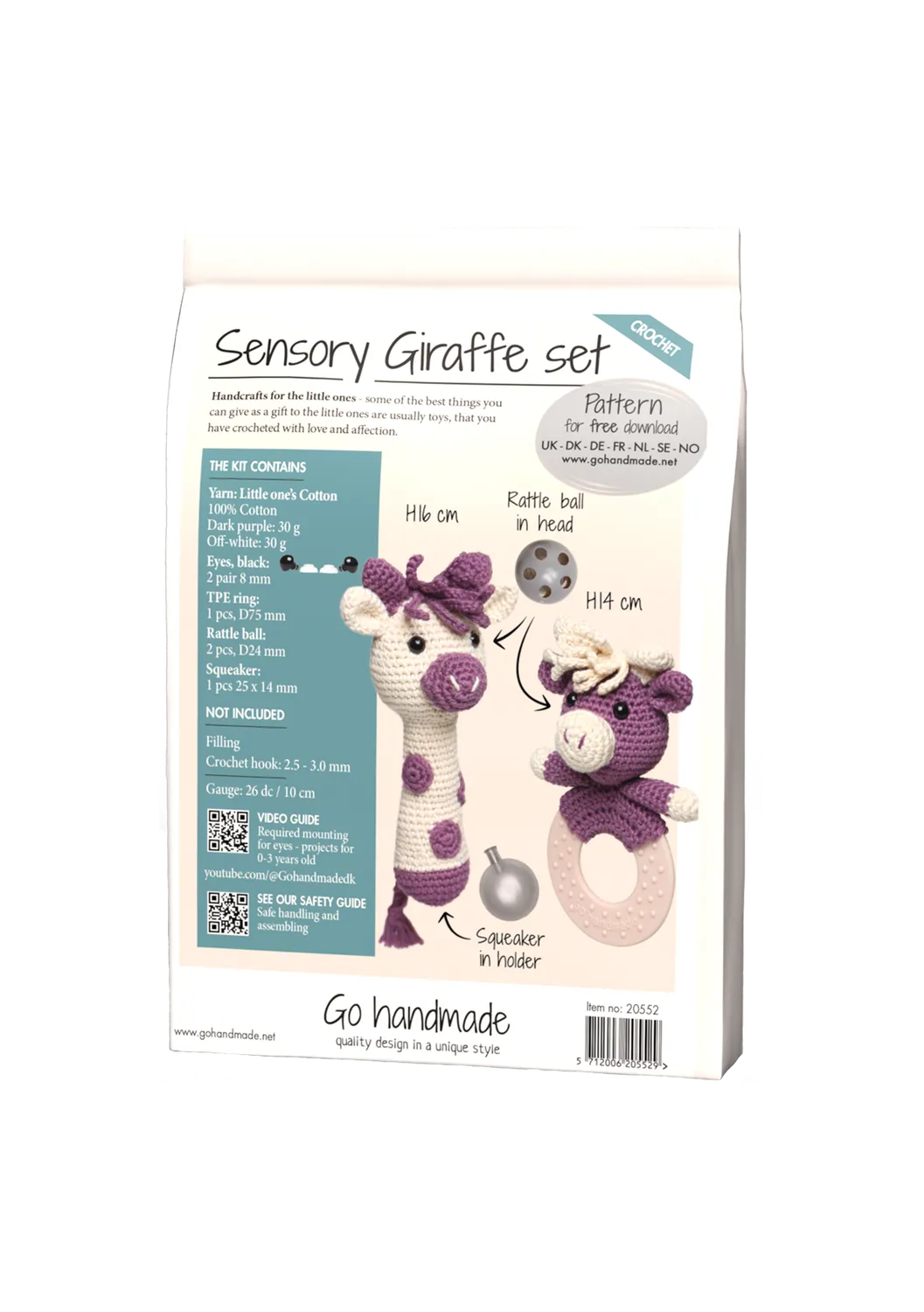 Go Handmade Sensory Giraffe Häkelset Rassel Greifling