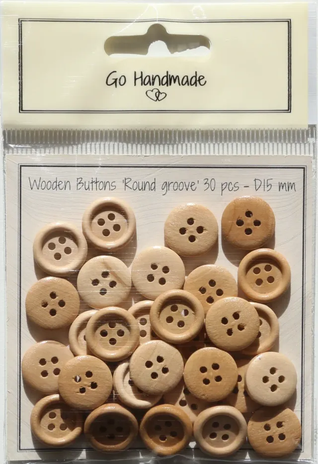 Go Handmade Round groove Holzperlen 30 Stück 15mm natur