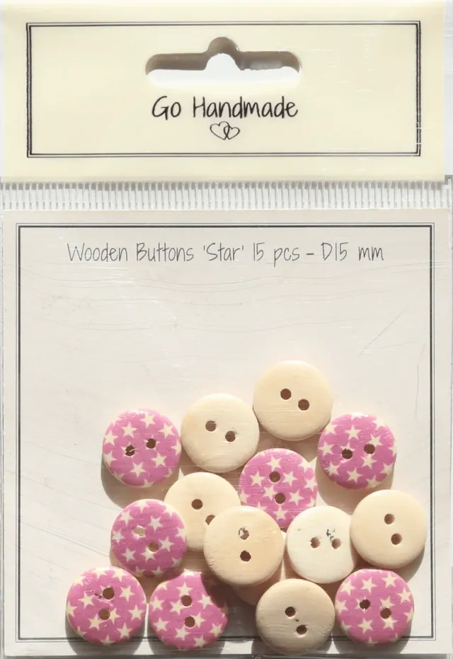 Go Handmade Star Holzknöpfe 15mm rosa 15 Stück