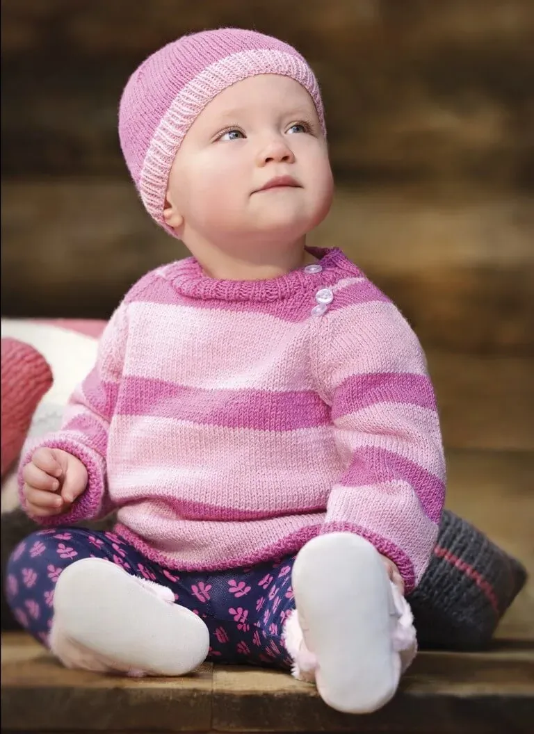 Blue Sky Fibers Busy Baby 9817 Strickanleitung Babyset Pullover Mütze