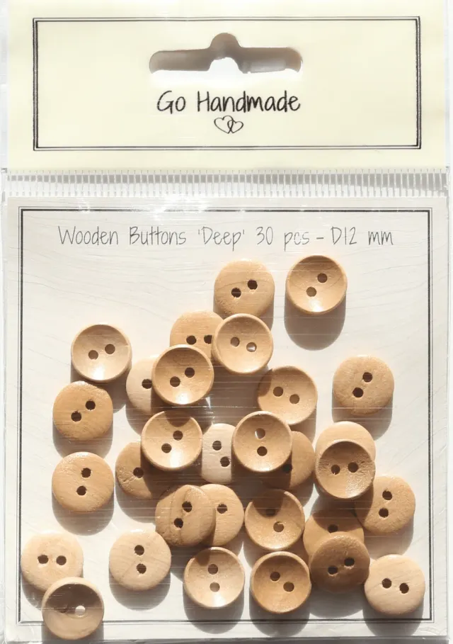 Go Handmade Deep Holzknöpfe 12 mm natur 30 Stück