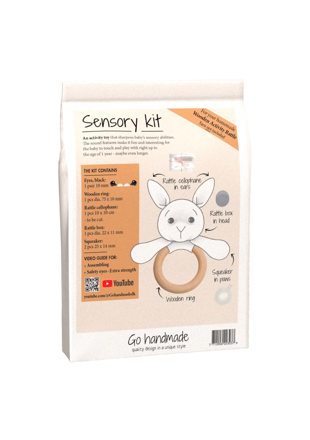 Go Handmade Sensory Bunny Häkelset Holzring Rassel