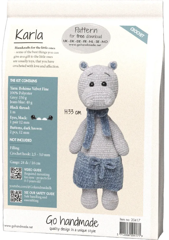 Go Handmade Karla Häkelkit 33 cm Samtgrau