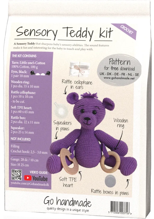 Go Handmade Sensory Teddy Häkelkit lila Baumwolle