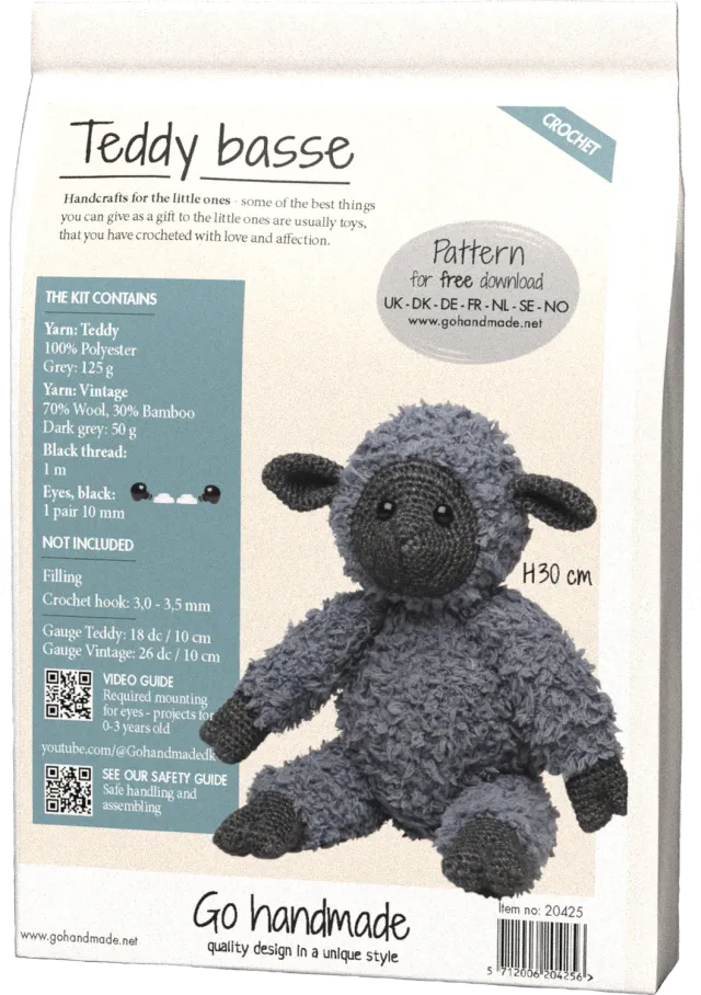 Go Handmade Teddy Häkelkit Bär grau 30 cm