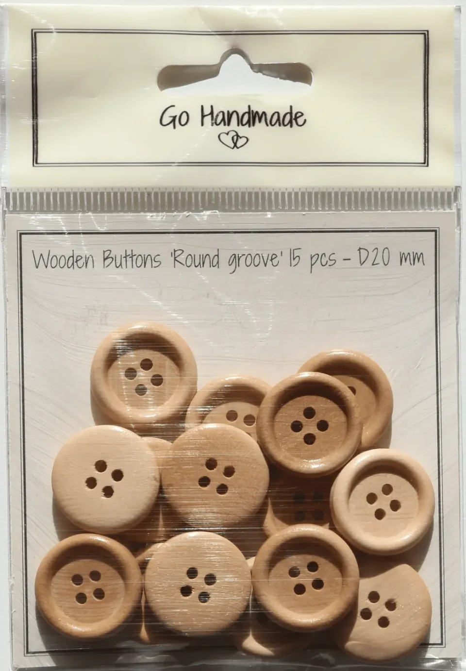 Go Handmade Round groove Holzperlen Natur 20mm 15 Stk
