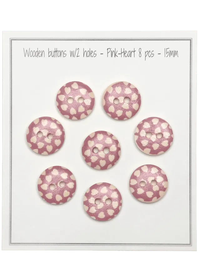 Go Handmade Pink-Heart 15 mm Knöpfe 8 Stück rosa