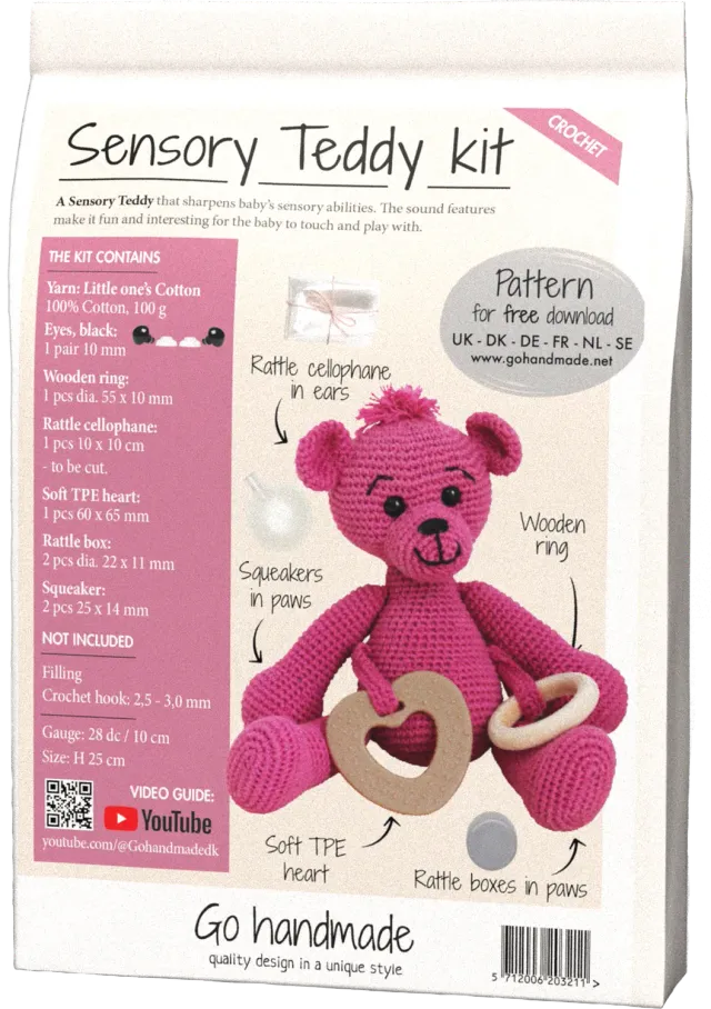 Go Handmade Sensory Teddy Häkelkit Dunkelrosa 100g