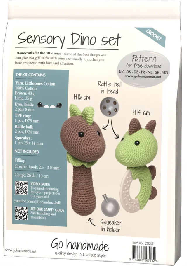 Go Handmade Sensory Dino Häkelset Baumwolle braun lime