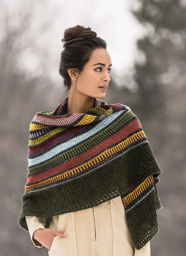 Blue Sky Fibers 14 Color Woolstok Light Shawl Strickanleitung Halbmond