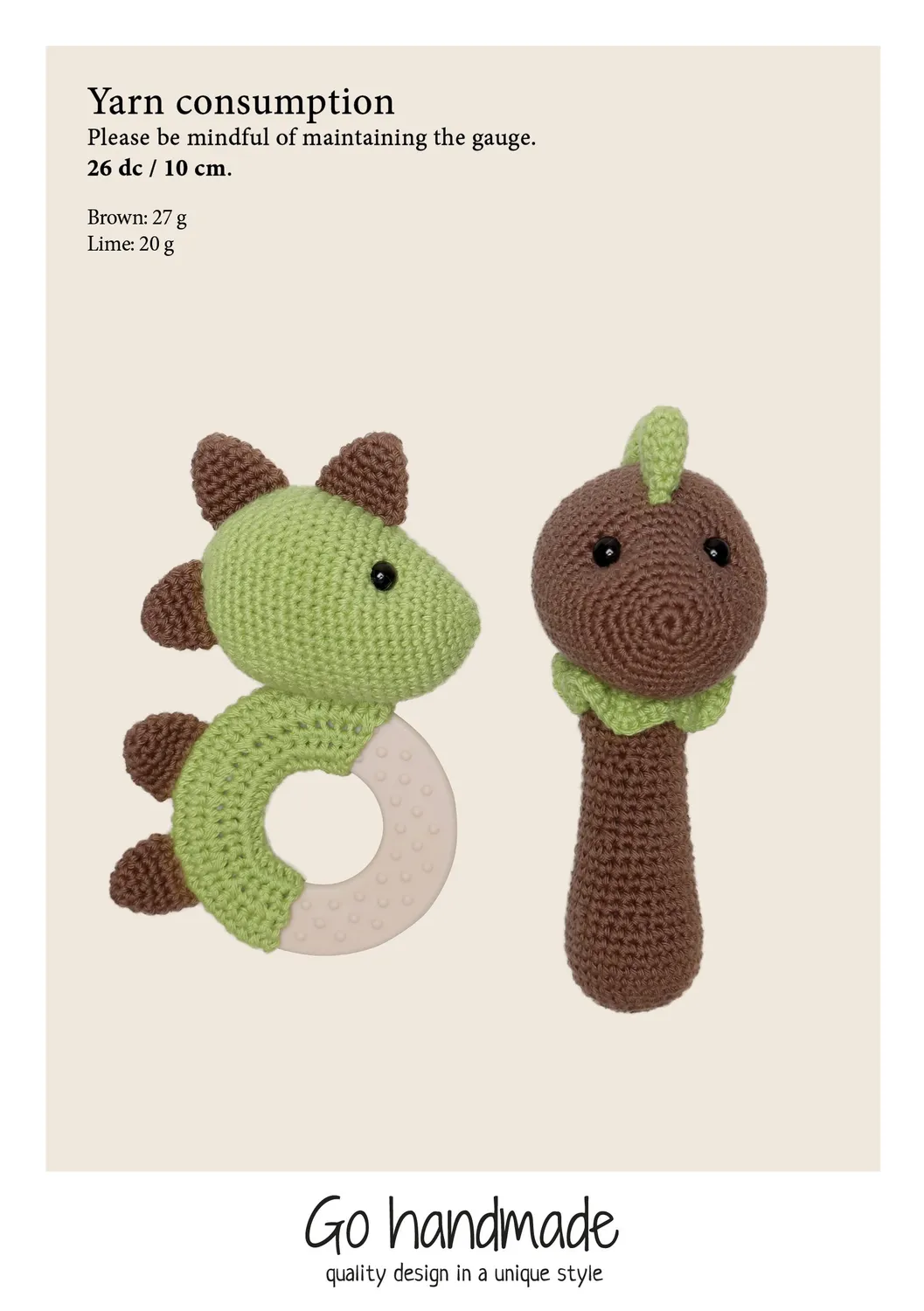 Go Handmade Sensory Dino Häkelset Greifring Rassel