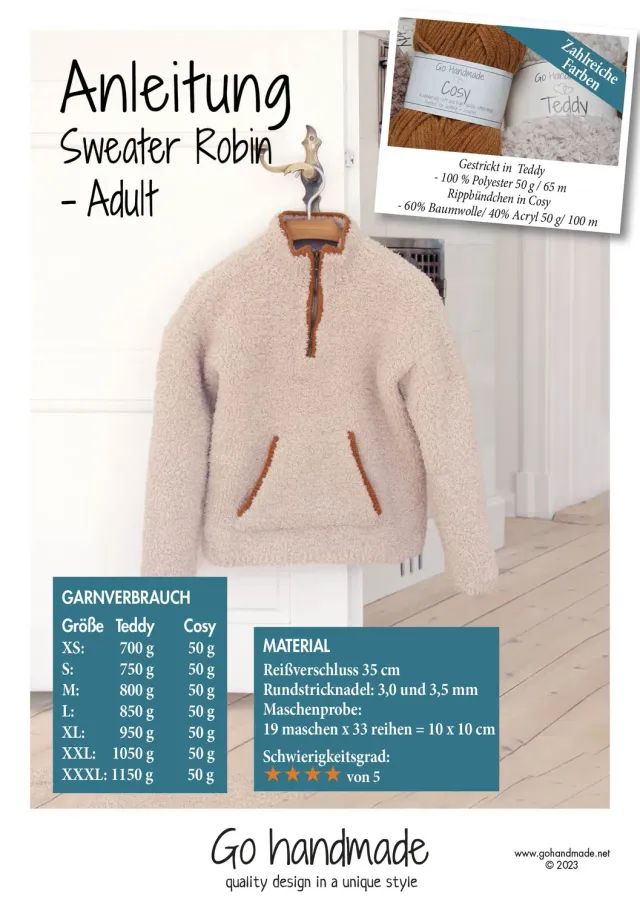 Go Handmade Vintage Robin Pullover Strickanleitung XS-XXXL