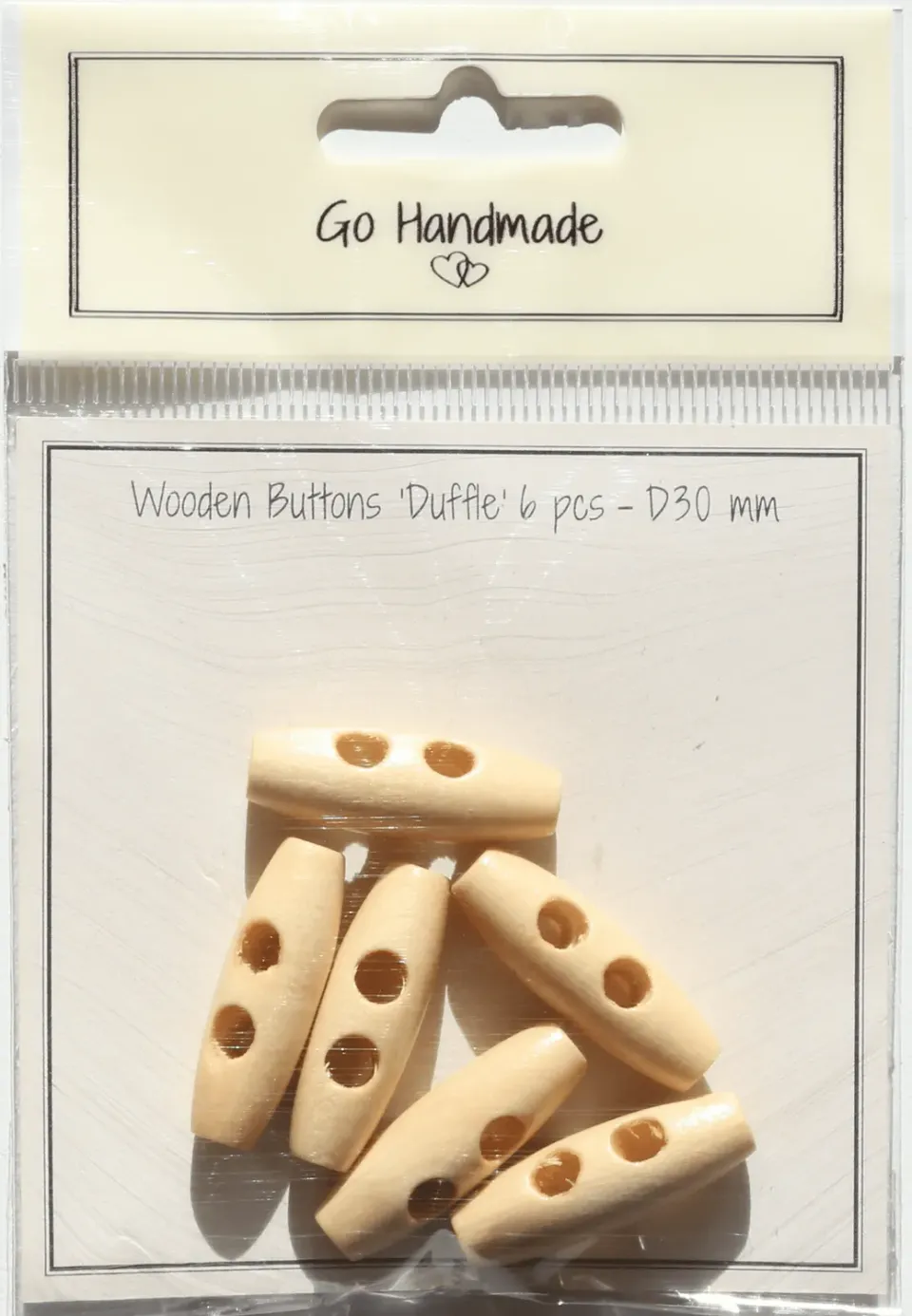 Go Handmade Duffle Knebelknopf natural 30 mm 6 Stk.