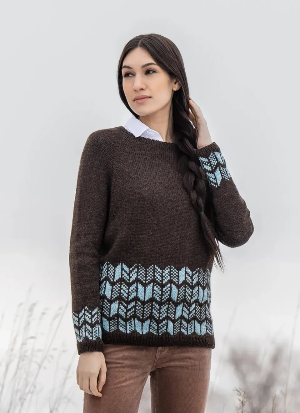 Blue Sky Fibers Classic Browns Valley 202352 Strickanleitung Pullover Zopf
