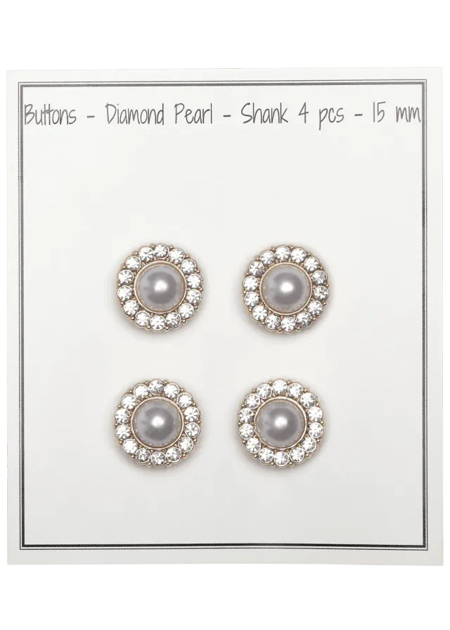 Go Handmade Diamond Pearl Knöpfe 15 mm 4 Stück perlmutt