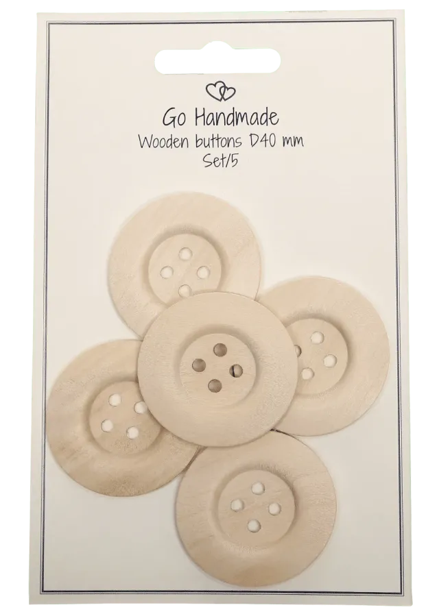Go Handmade Holzknöpfe 40 mm 5 Stück Holz rund