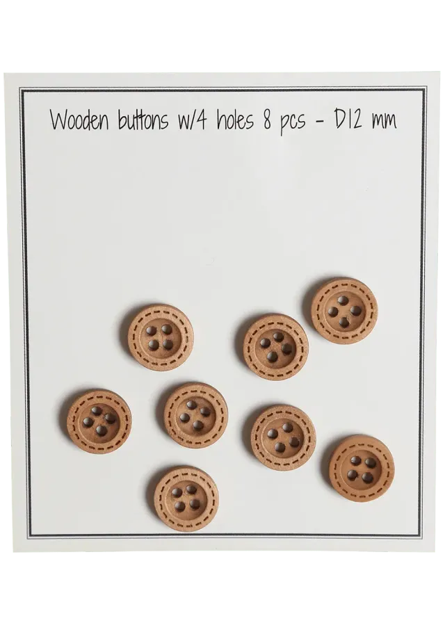 Go Handmade Stitches D12 mm Holzknöpfe natural 8 Stück
