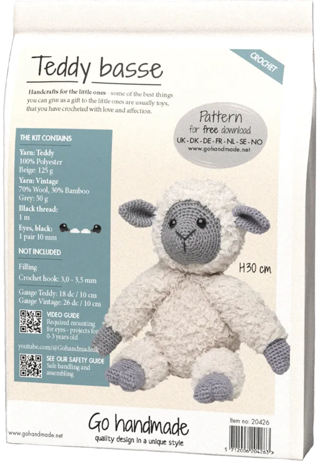 Go Handmade Teddy Häkelkit beige-grau H30cm Plüschhase