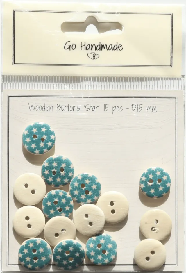 Go Handmade Star Holzknöpfe 15 mm Blau 15 Stk