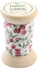 Go Handmade Stoffband Rose auf Weiß 10 Stück Schleifenband