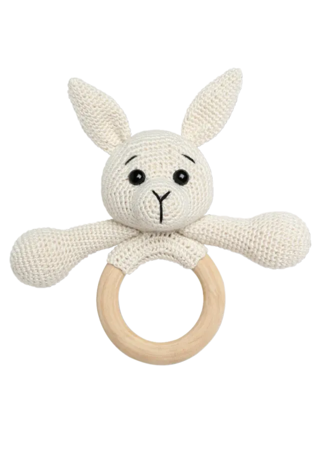 Go Handmade Sensorik-Hase Greifling mit Holzring Anleitung