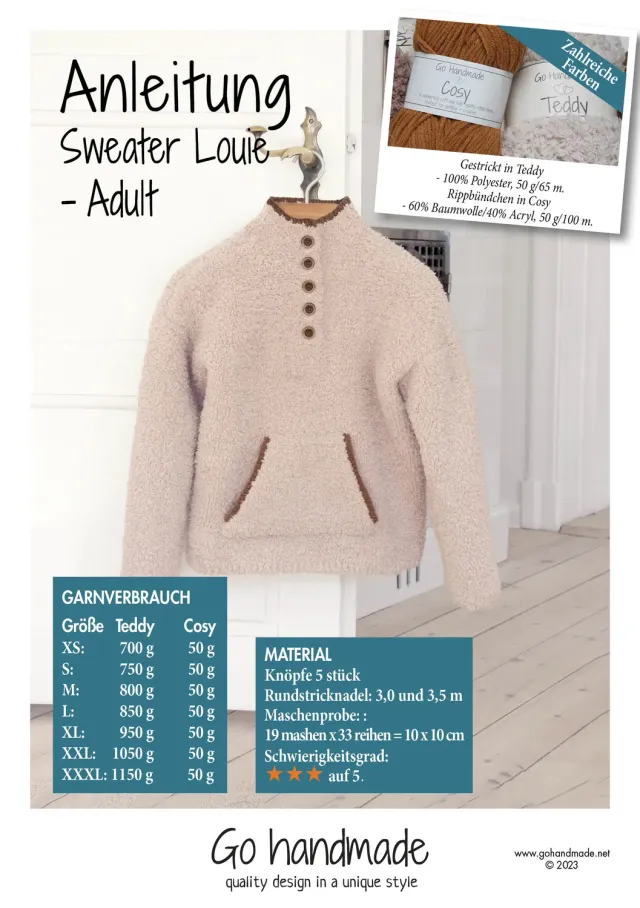 Go Handmade Sweater Louie Strickanleitung XS-XXXL Teddy