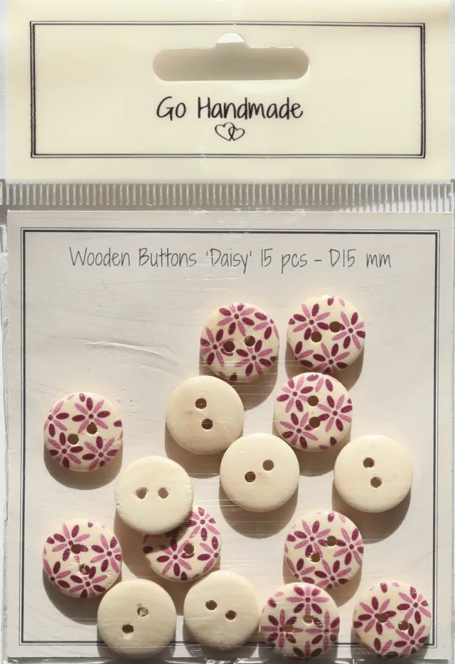 Go Handmade Daisy Holzknöpfe 15 mm 15 Stück Pink