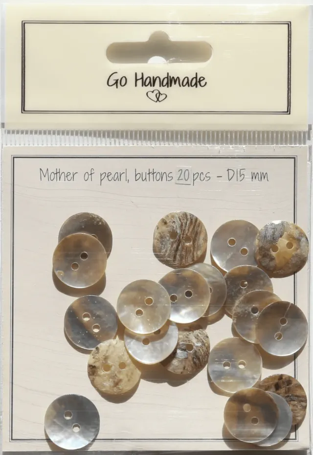Go Handmade Perlmutt Knöpfe Natural 15mm 20 Stück