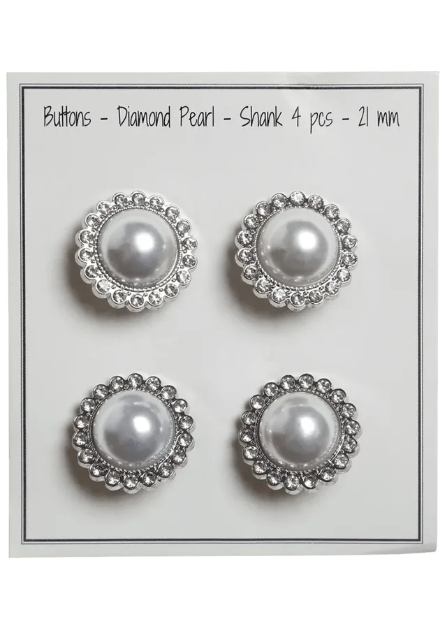Go Handmade Diamond Pearl Knöpfe 21 mm 4 Stück silber