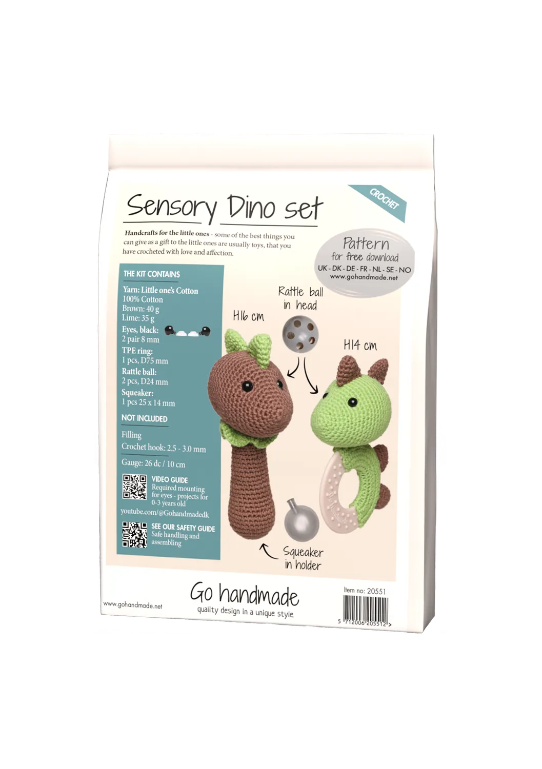 Go Handmade Sensory Dino Häkelanleitung Set Rassel