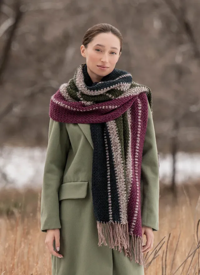 Blue Sky Fibers Alta Lakes Wrap Häkelanleitung gestreift