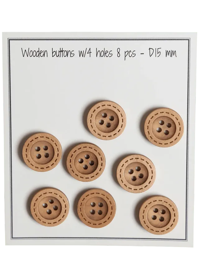 Go Handmade Stitches D15 mm Holzknöpfe natur 8 Stück