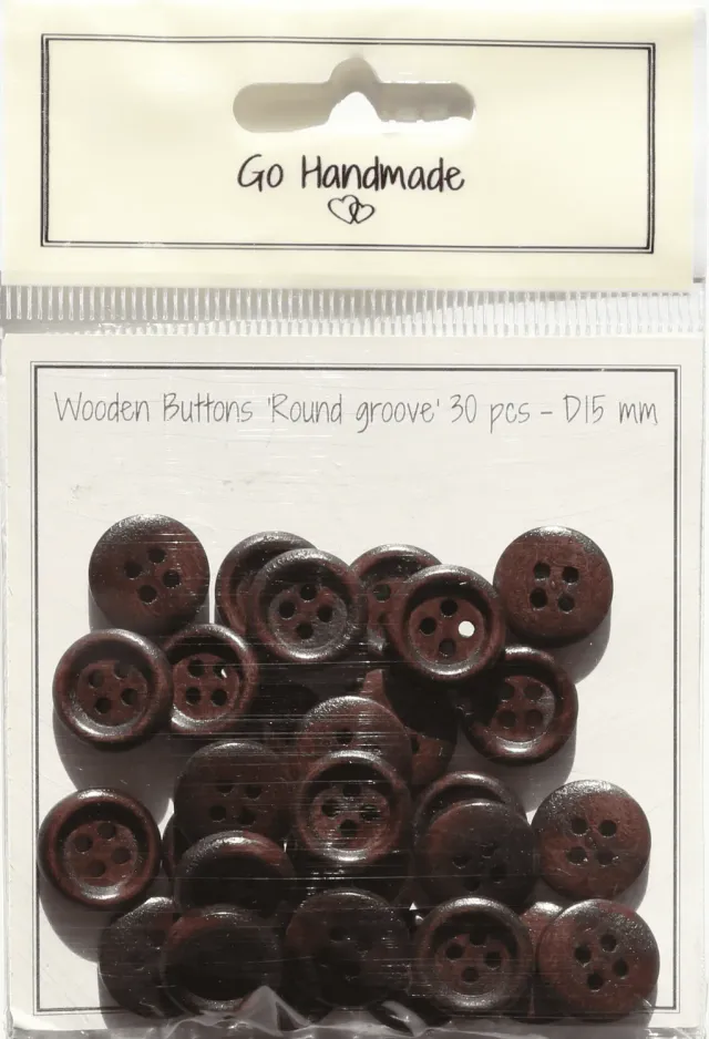 Go Handmade Round Groove Holzknopf braun 15mm 30 Stück