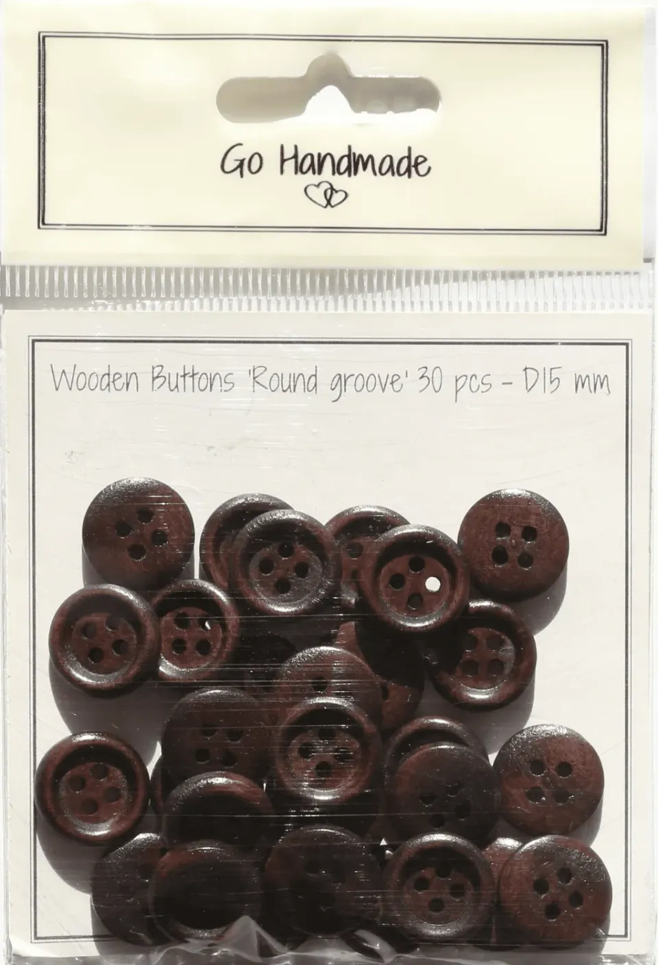 Go Handmade Round Groove Holzperlen 15 mm braun 30 Stk.